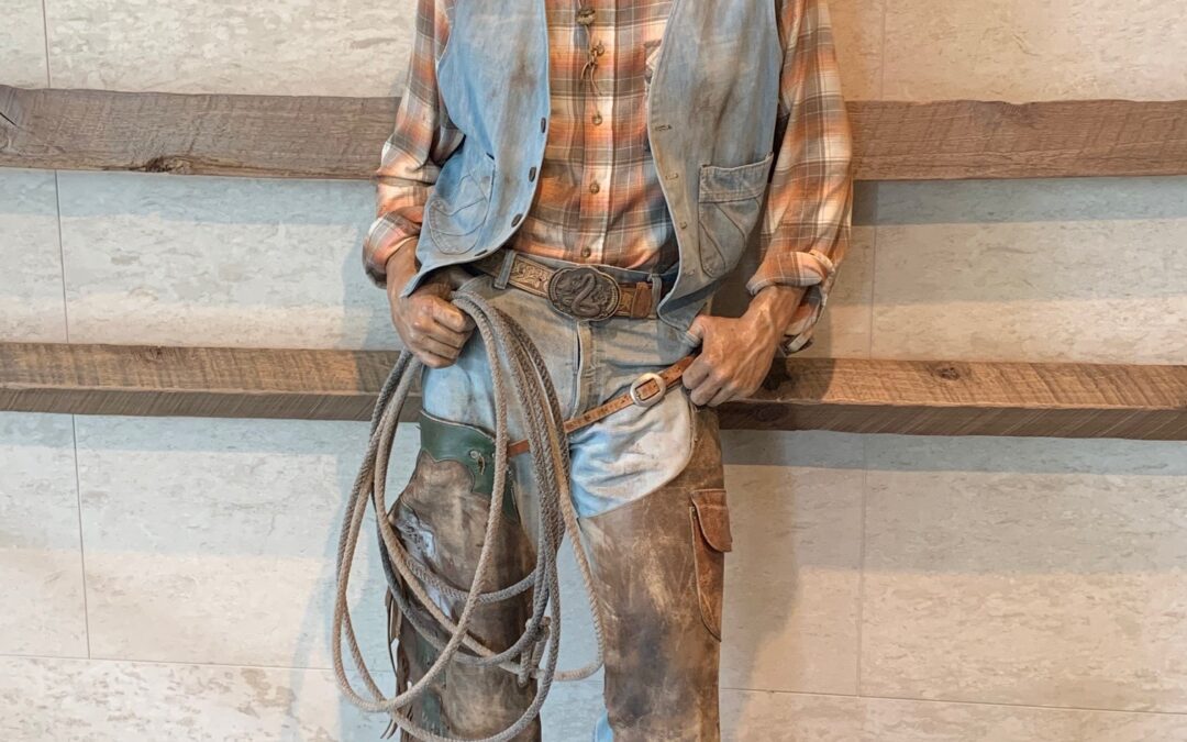 © Hanson, Duane, Working Cowboy, 1987, polychrome bronze, fabric, leather, brass, hair, rope, 72.5″ x 36″ x 21.25″