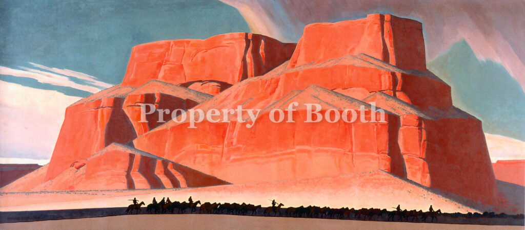 © Maynard L. Dixon, Red Butte with Mountain Men, 1935, oil on canvas, 95.4999999996" x 213.5000000004"