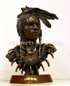 © Mari Bolen, Blackfeet Warrior, 2000, bronze, 18 x 12 x 10″, Gift of Gilbert and Enid Eiseman