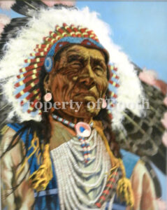 © Thomas E. Mails, Rides at the Door-Blackfeet Warrior, n.d., oil on board, 24" x 20", Gift of Debbie Charter