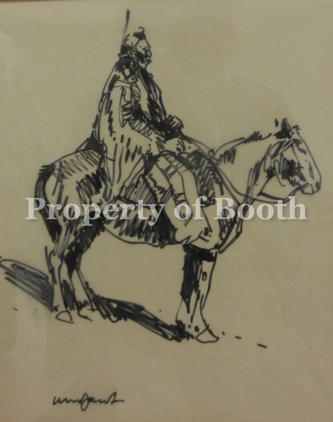 © Ned Jacob, Native American on Horseback, n.d., ink, 18.5" x 16.25" x 1", Ken and Beth Bowser