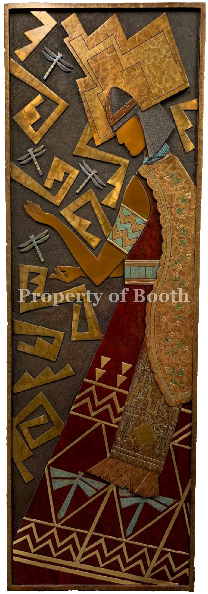 © Tammy Garcia, Encounters II, n.d., bronze polychromed base relief, 55 x 19.5 x 2″