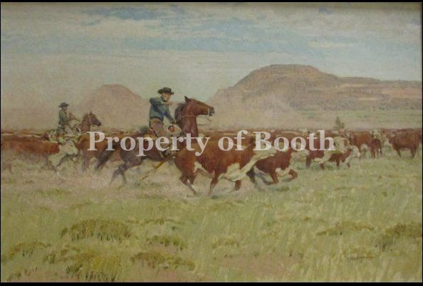 © Robert Lougheed, Roundup at Seago Mesa - Bell Ranch, n.d., oil, 26" x 36", The Frank Harding Collection