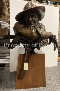 © George W. Lundeen, Flat Lander Cowboy, 1981, bronze, 35.5 x 28 x 19″, Gift of Ann Wilson