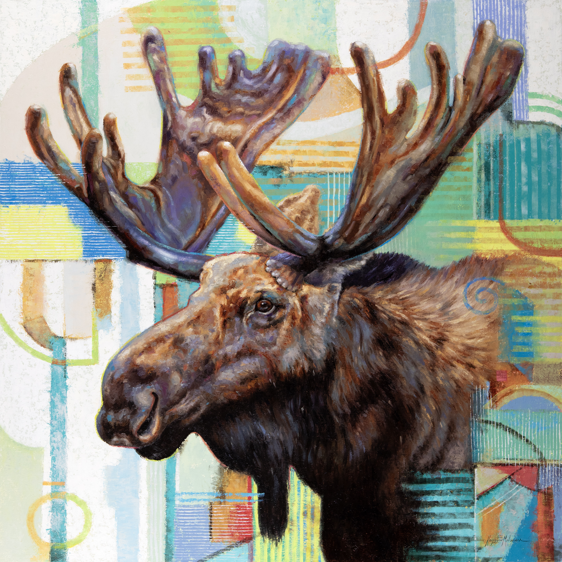 Moose Crossing 36x36 oil wax alkyd on linen panel #1512_Krystii Melaine