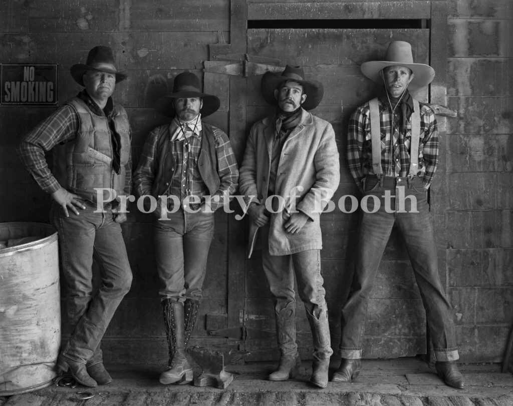 © Jay Dusard, Bill Russell, Robert Bennett, Clay Lindley, and Thad Smith, T Lazy S Ranch, Nevada, 1982, Silver Gelatin Print , 15.25" x 19.25", PH2018.005.043, The Jay Dusard Collection at the Booth Western Art Museum