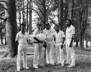 © Jay Dusard, 5 Cricket Players, Hartford, CT, 1980, Silver Gelatin Print , 7.5" x 9.5", PH2018.005.044, The Jay Dusard Collection at the Booth Western Art Museum