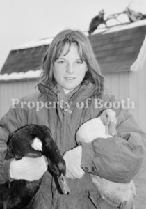 © Barbara Van Cleve, Sarah's Pet Ducks [Sarah Guenzler, Montana], 2000, Pigment Print, 20" x 13.5", PH2018.007.021, Museum Purchase