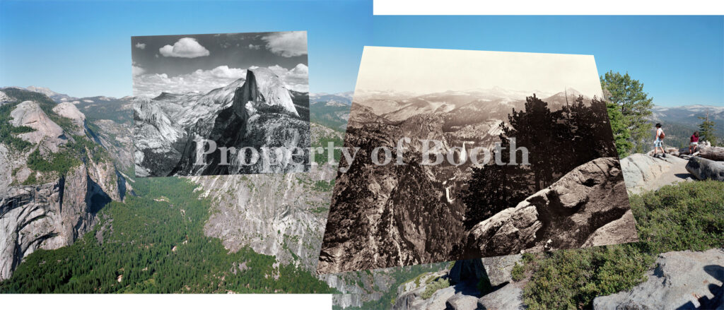 © Mark and Byron Wolfe Klett, View from the handrail at Glacier Point overlook, connecting views from Ansel Adams to Carleton Watkins, 2003, Pigment Print, 20" x 49", PH2020.002.001, Museum Purchase