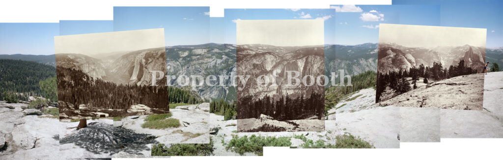 © Mark and Byron Wolfe Klett, Panorama from Sentinel Dome connecting three views by Carleton Watkins, 2003, Pigment Print, 18" x 65.5", PH2020.002.002, Museum Purchase