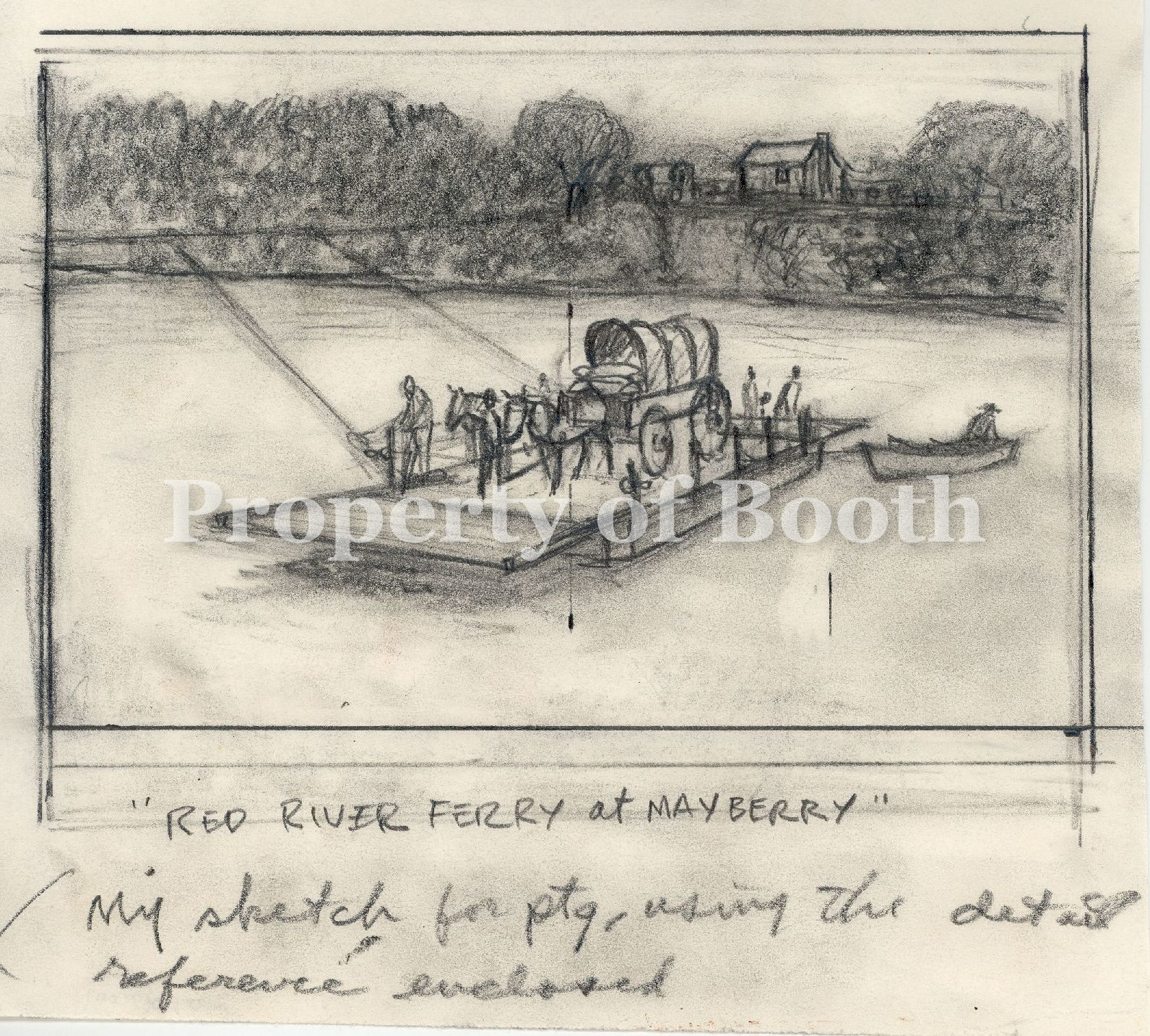 © Duane Bryers, "Red River Crossing " Sketch, n.d., pencil on paper, 6.5 x 7.12"