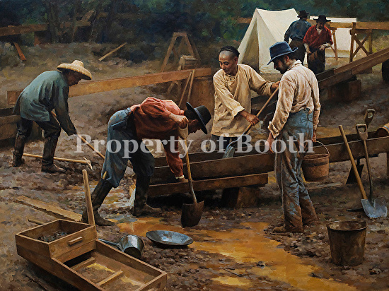 © Benjamin Wu, Miners in California Gold Rush, oil, 30" x 40"