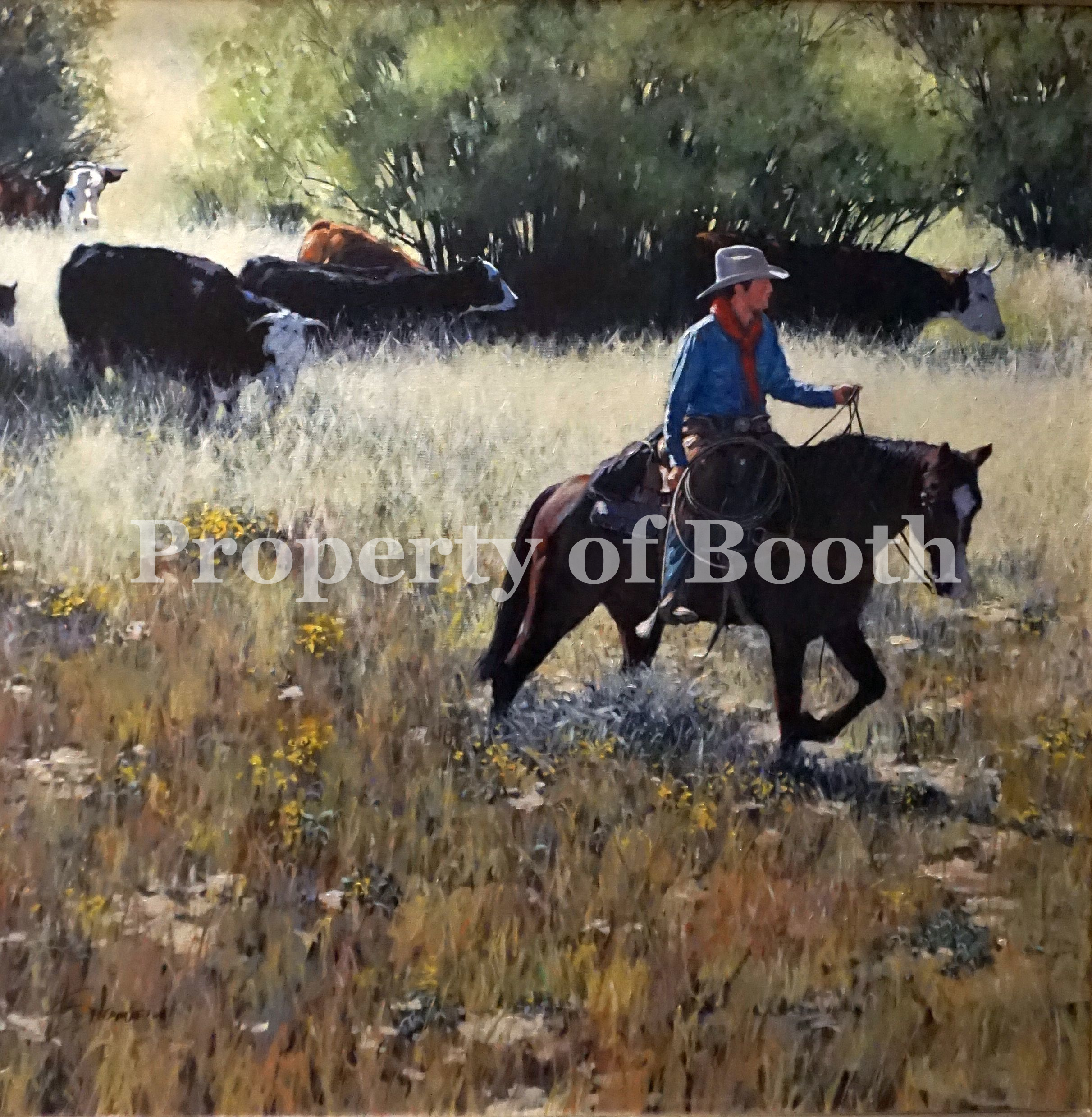 © Nathan Solano, Traveling at the Speed of a Cow, 2008, oil, 37.5" x 37.5", Gift of Wilsher Western Art Collection - Shirley Holland