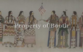 © Tom Red Owl Haukaas, Lakota Dance, late 20th century, pen and ink on linen, 15 x 30", Gift of Marty and Julie Klaper