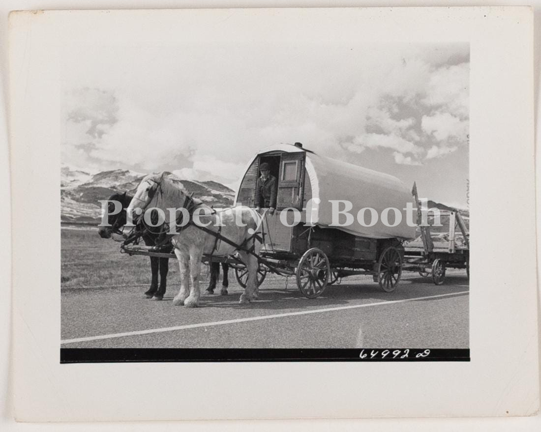 © John Vachon, Beaverhead County, Montana, Sheep Wagon Coming Down From the Range for Lambing, 1942, Silver Gelatin Print , 3" x 4"