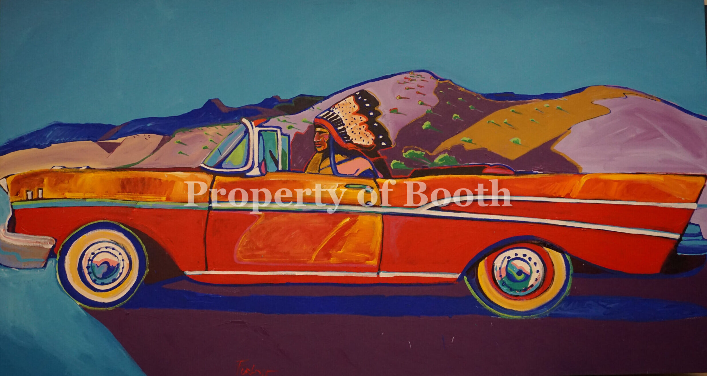 © Malcolm Furlow, Chief in the Car, n.d., acrylic on canvas, 48 x 90", Gift of Mary Carole Cooney and Henry Bauer