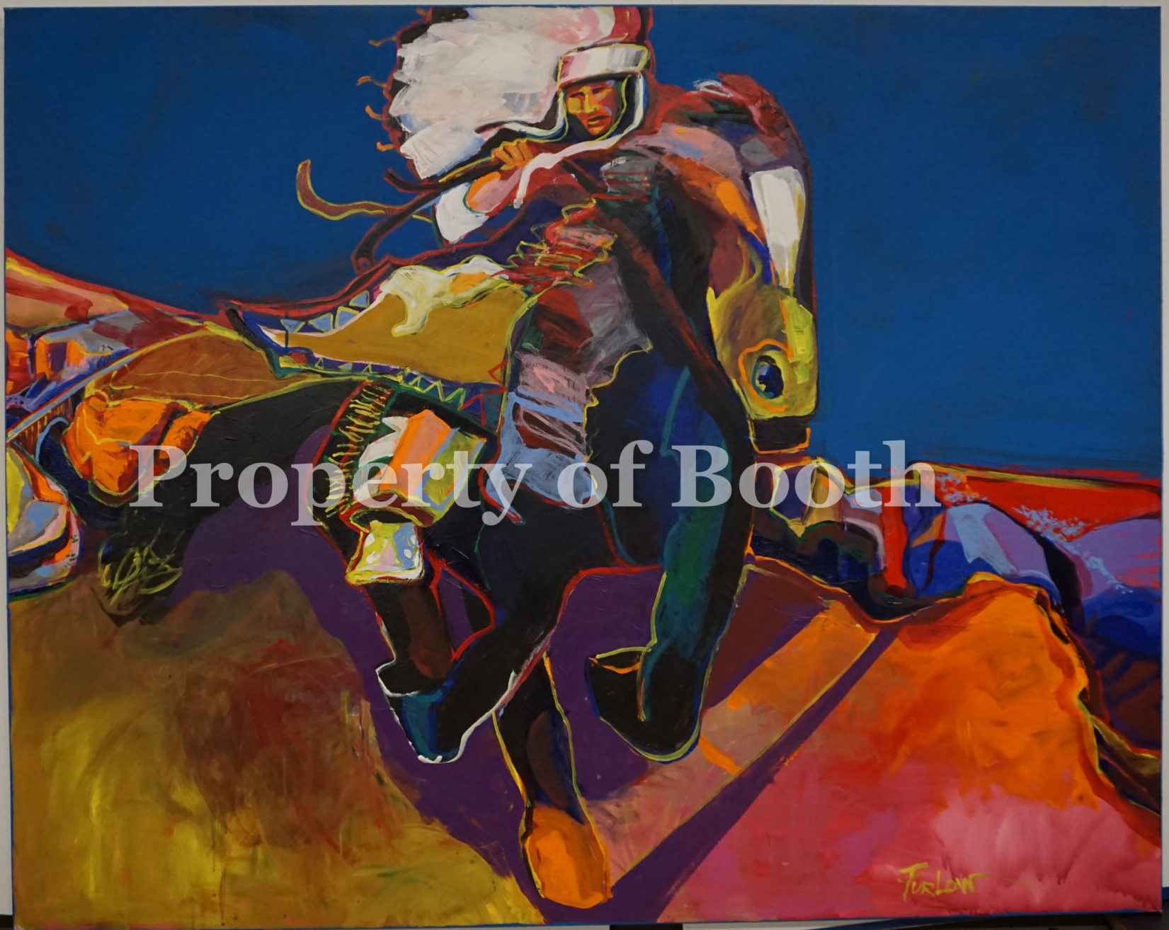 © Malcolm Furlow, Galloping Chief at the Gorge, n.d., acrylic on canvas, 46 x 58", Gift of Mary Carole Cooney and Henry Bauer