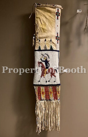 Lakota beaded tobacco bag, c. 1890, 34.5 x 7.5 x 1", Sandroni Family Trust