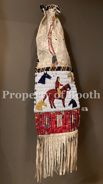 Lakota beaded tobacco bag, c. 1910, 27 x 7.5 x 4", Sandroni Family Trust